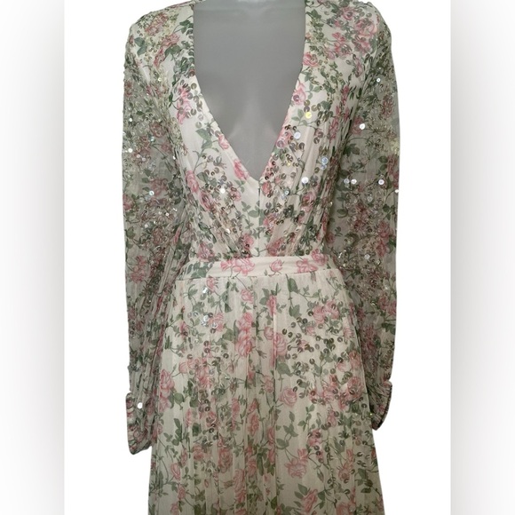 Mac Duggal New 93746 Cutout Waist Floral Lace Up Back Dress Size 16 - Picture 3 of 8